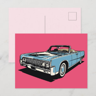 Retro Blau Klassisches Cabrio Pop Art Postkarte
