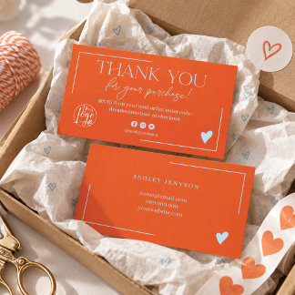 Retro Blau Orange Schrift Bestellung danke Visitenkarte