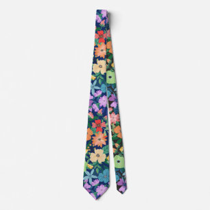 Retro Blau Regenbogen Blumen Muster Krawatte