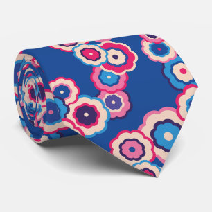 Retro Blau Rosa Blumenmuster 60er Jahre Krawatte