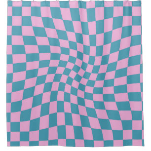 Retro Blau rosa Karo verschleiert Duschvorhang