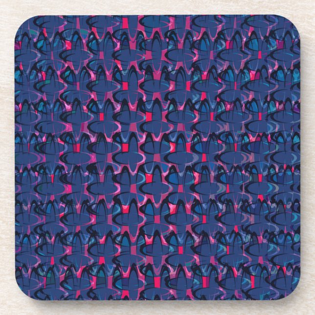 Retro blau-rosa Muster Getränkeuntersetzer (Vorderseite)