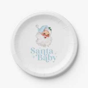 Retro Blau Santa Baby Weihnachts-Baby-Party Pappteller
