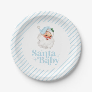 Retro Blau Santa Baby Weihnachts-Baby-Party Pappteller