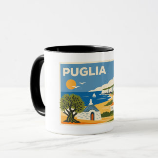 Retro Blau und Gelb Puglia Küsten Trullo Reise Tasse