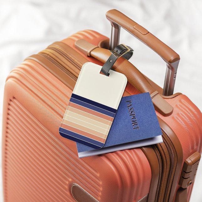 Retro Blau und Pfirsichfarben "Surfboard" gestreif Gepäckanhänger (Von Creator hochgeladen)