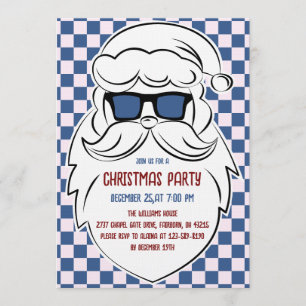 Retro Blau und Rosa karierter Weihnachtsmann Weihn Einladung
