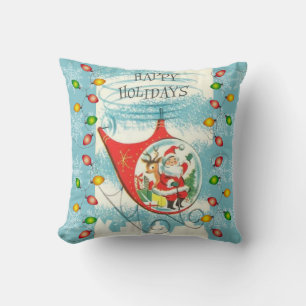 Retro Blau und Weihnachtsmann fliegt einen Hubschr Kissen