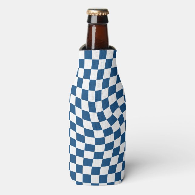 Retro Blau Weiß Schachtelhaltig Flaschenkühler (Flaschenvorderseite)