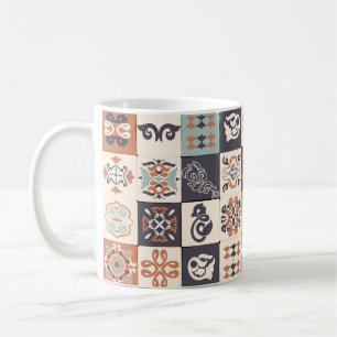Retro Blau, weiß und orange Azulejos Pattern Lisb Kaffeetasse