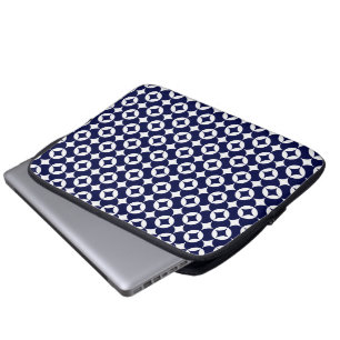 Retro Blau Weiße ineinandergreifende Kreise Shippo Laptopschutzhülle