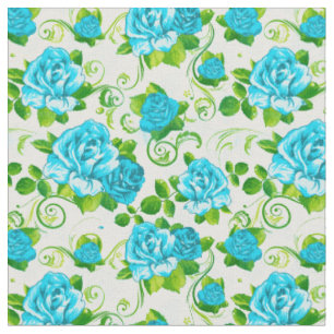 Retro Blau & Weiße Rosen Blumenmuster 2 Stoff