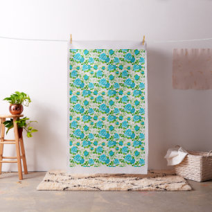 Retro Blau & Weiße Rosen Blumenmuster Stoff
