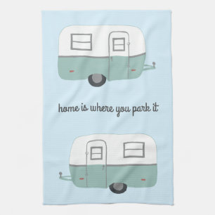 Retro Blau Wohnwagenanhänger RV Motorhome Geschirrtuch
