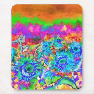 Retro-blaue aquamarine Blumen farbenfrohe Sonnenbl Mousepad
