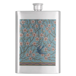 Retro-blaue Blumen-Schwalben-Muster von Walter Cra Flachmann