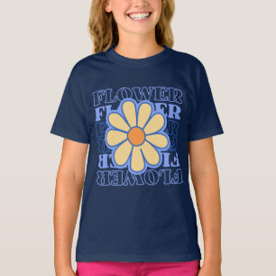 retro blaue Blumen-Typografie Blumenliebhaber T-Shirt