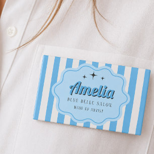 Retro Blaue Gestreifte Kosmetik Namenschild