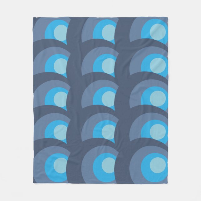 Retro Blaue Kreise Fleecedecke (Vorderseite)