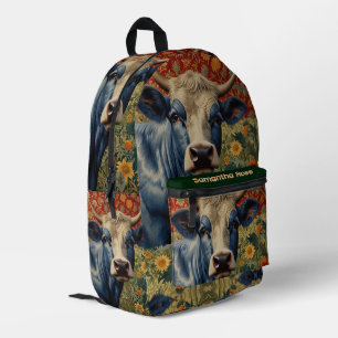 Retro Blaue Kuh im Sonnengarten Bedruckter Rucksack