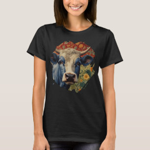 Retro Blaue Kuh im Sonnengarten T-Shirt