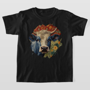 Retro Blaue Kuh im Sonnengarten T-Shirt
