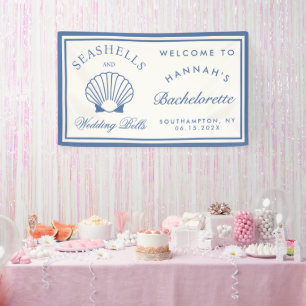 Retro Blaue Muscheln & Hochzeitsglocken Junggesell Banner