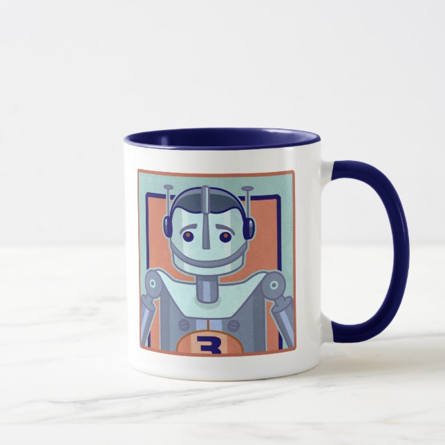 Retro blaue Roboter-Kinder Tasse (Rechts)