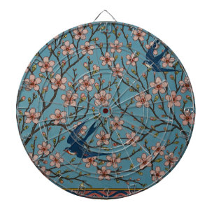 Retro-blaue Schwalbenmuster von Walter Crane Dartscheibe