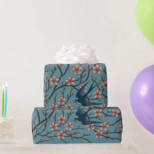 Retro-blaue Schwalbenmuster von Walter Crane Geschenkpapier