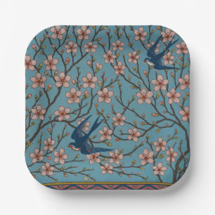 Retro-blaue Schwalbenmuster von Walter Crane Pappteller