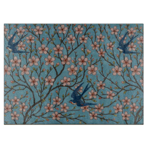 Retro-blaue Schwalbenmuster von Walter Crane Schneidebrett