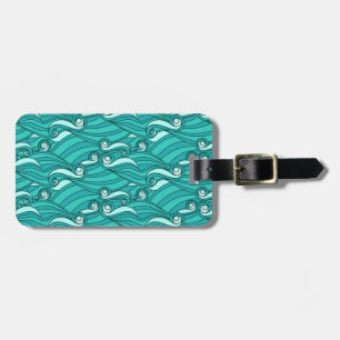 Retro-blaue Wellen doodle surf art Gepäckanhänger
