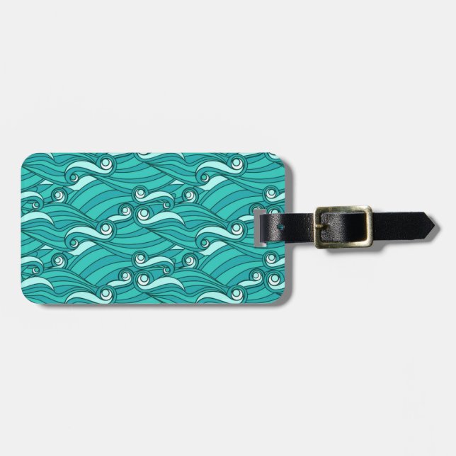 Retro-blaue Wellen doodle surf art Gepäckanhänger (Vorderseite horizontal)