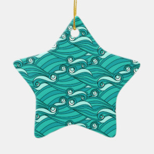 Retro-blaue Wellen doodle surf art Keramik Ornament