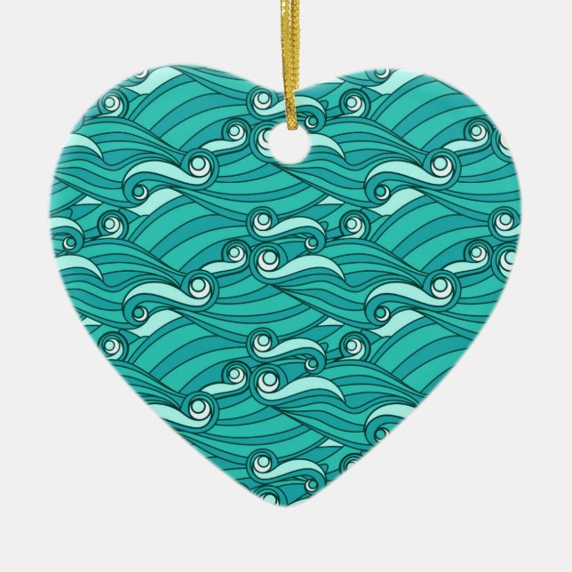 Retro-blaue Wellen doodle surf art Keramikornament (Vorne)