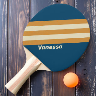 Retro Blaue Wellenstreifen mit Namen Tischtennis Schläger