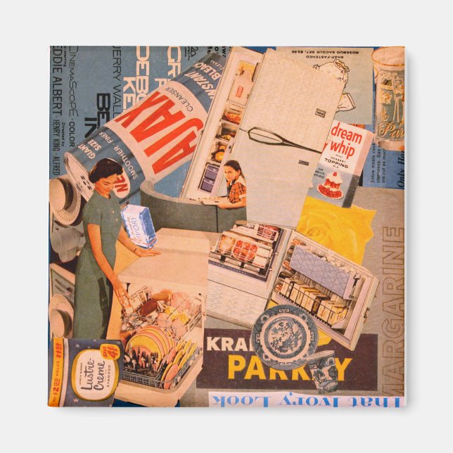 Retro-blauer Collage-Magnet Magnet (Vorne)