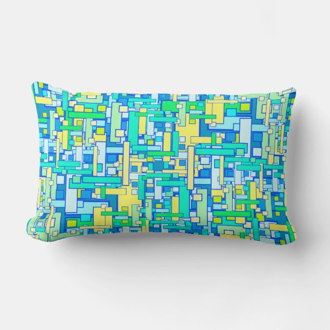 Retro blauer gelber quadratischer KissenLumbar Lendenkissen (Vorderseite)