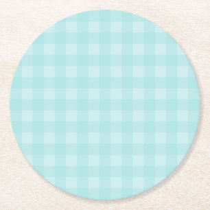 Retro blauer Gingham-karierter Muster-Hintergrund Runder Pappuntersetzer