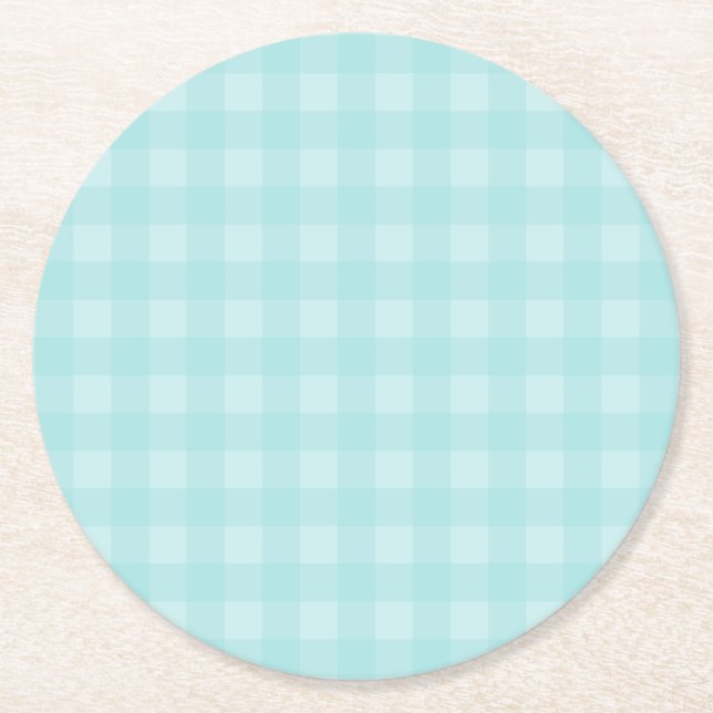 Retro blauer Gingham-karierter Muster-Hintergrund Runder Pappuntersetzer (Vorderseite)
