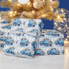 Retro Blauer LKW in Schneeflocken Geschenkpapier