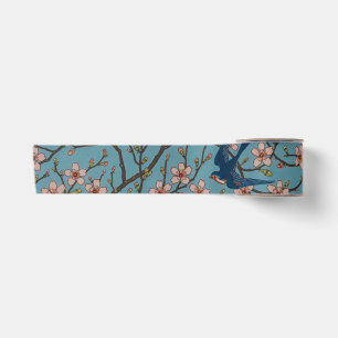 Retro Blaues Blumen-Schwalben-Muster von Walter Cr Satinband