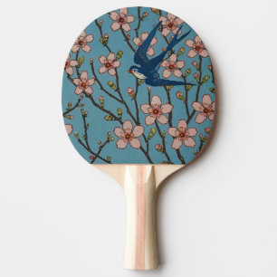 Retro-blaues Blumen-Schwalben-Muster von Walter Cr Tischtennis Schläger