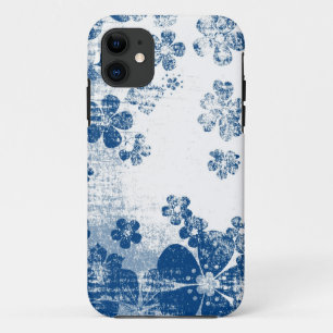 Retro-blaues Blumenmuster iPhone 11 Hülle