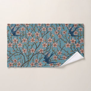 Retro Blaues Blumenmuster mit Schwalben von Walter Badhandtuch Set