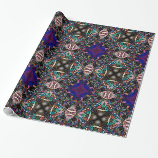 Retro blaues Blüten-Fraktal-Muster Geschenkpapier