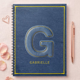 Retro Blaues Denim-Gesticktes Monogramm Buchstabe Notizblock