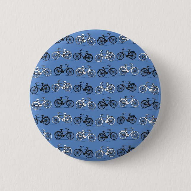Retro blaues Fahrrad-Muster Button (Vorderseite)