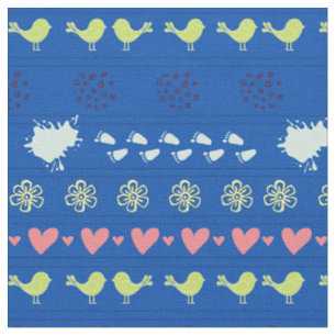 Retro-blaues Muster von Vögeln, Punkten, Stoff